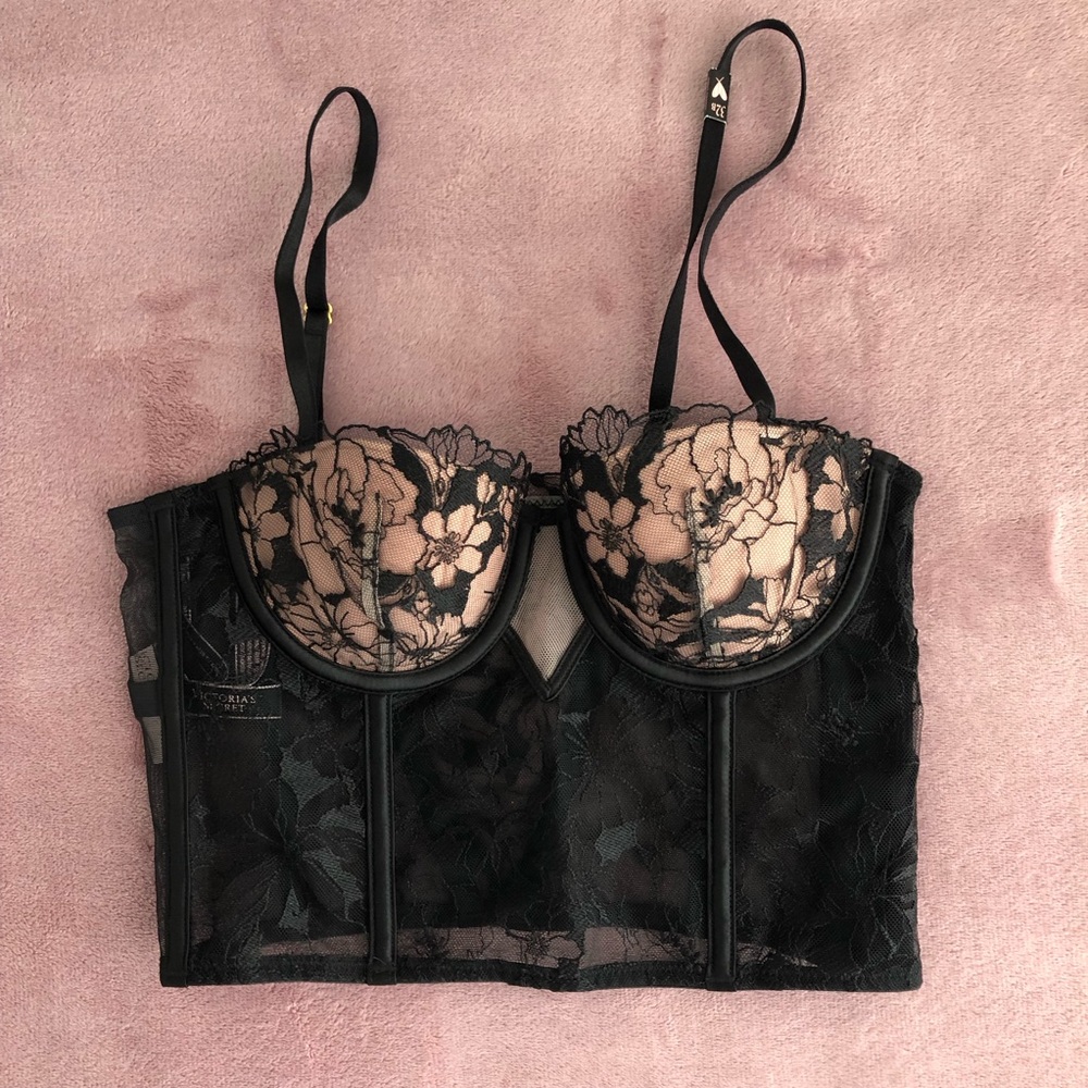 NWT Victoria's Secret Black Floral Lace Bustier